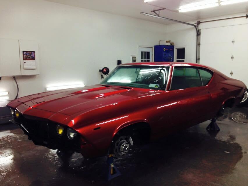 Deep-red 1968 Chevrolet Chevelle refinished in the booth